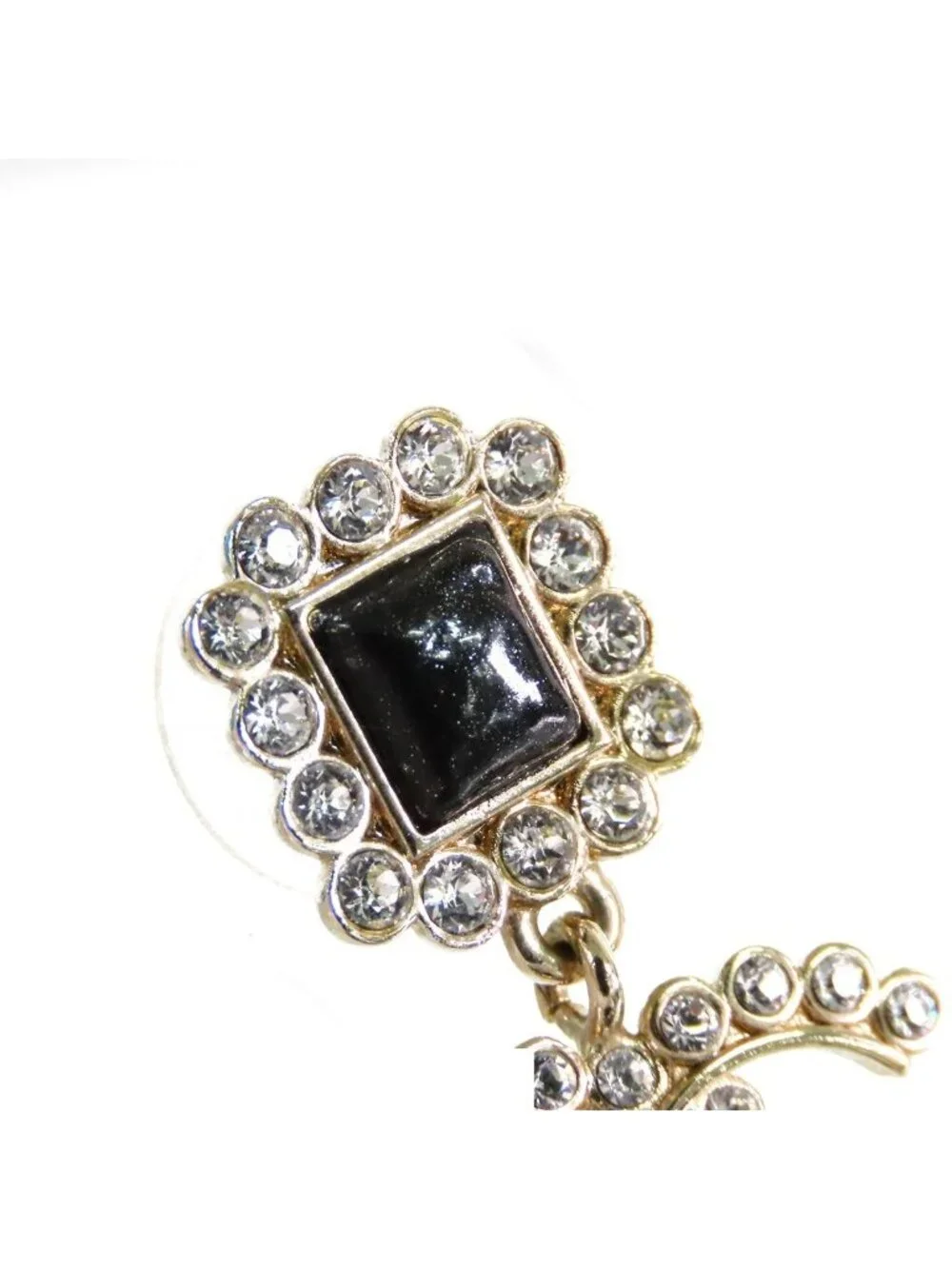 Chanel Drop Earrings Gold Metal Rhinestone CC Logo
